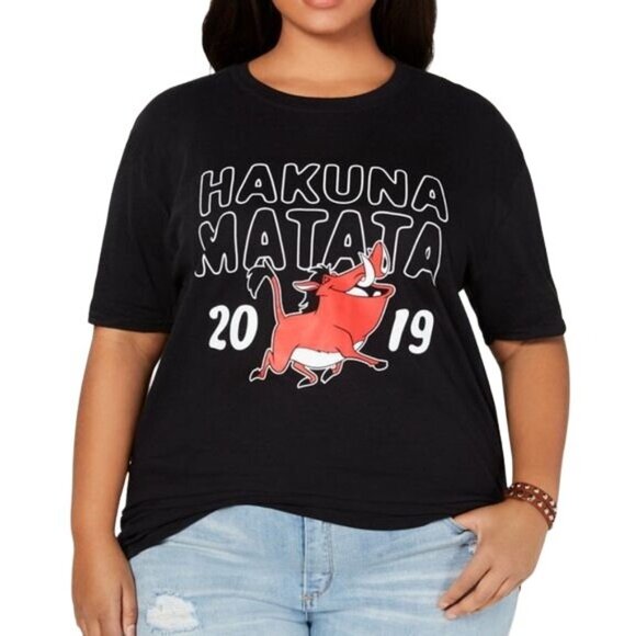 DISNEY Womens Graphic T-Shirt 1X Hakuna Matata '19 Pumba Black 100% Cotton Retro - Picture 2 of 5